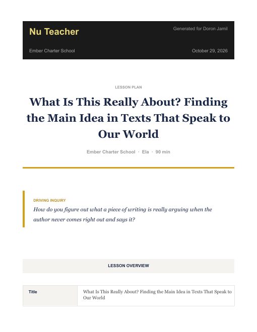Cover of the generated lesson plan
