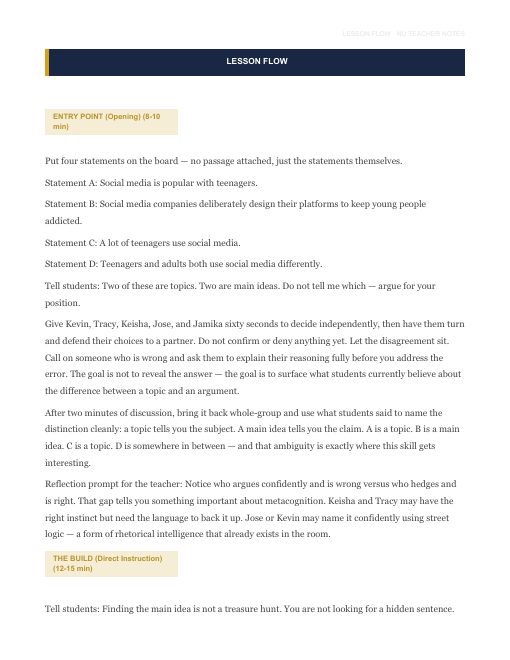 Lesson flow page
