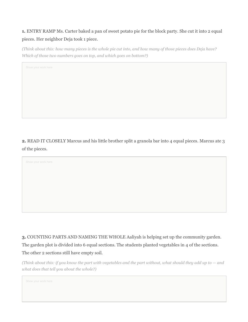 Student practice work, page one