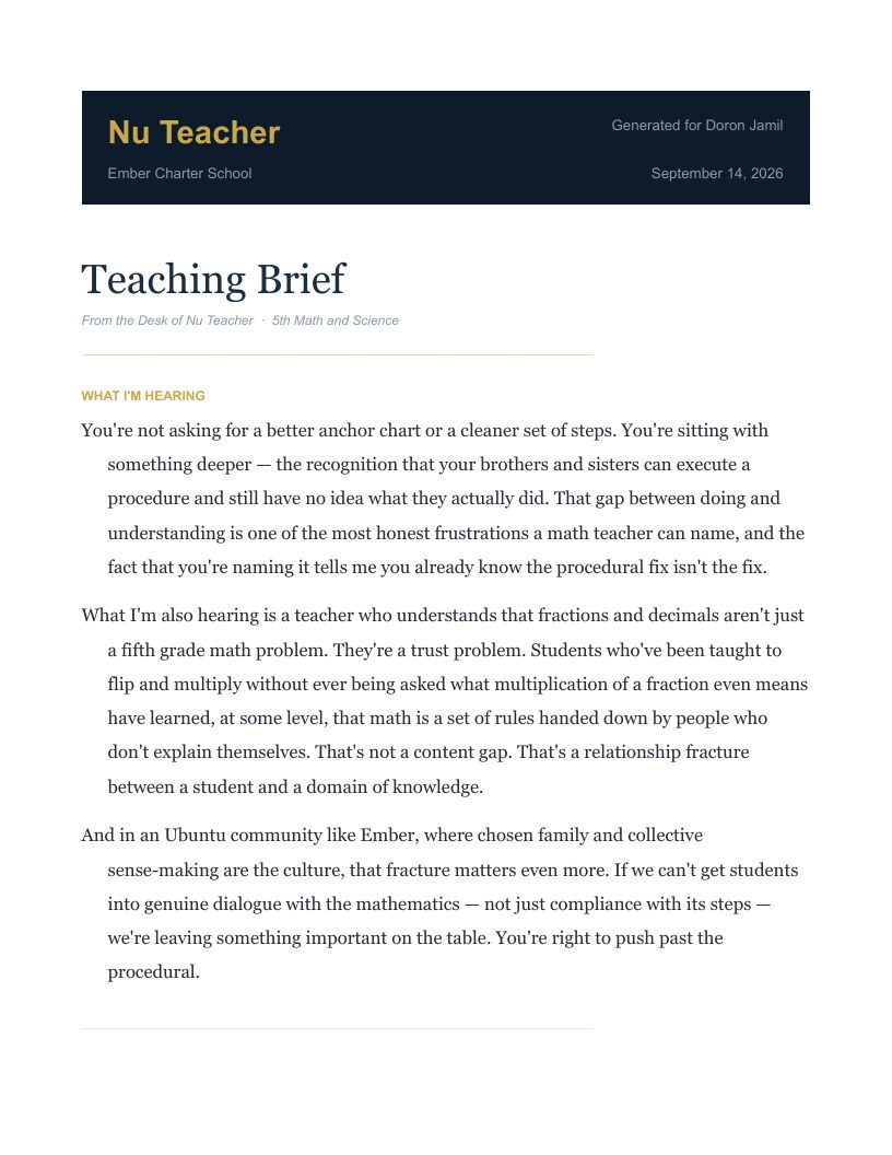 Teaching Brief: what I'm hearing