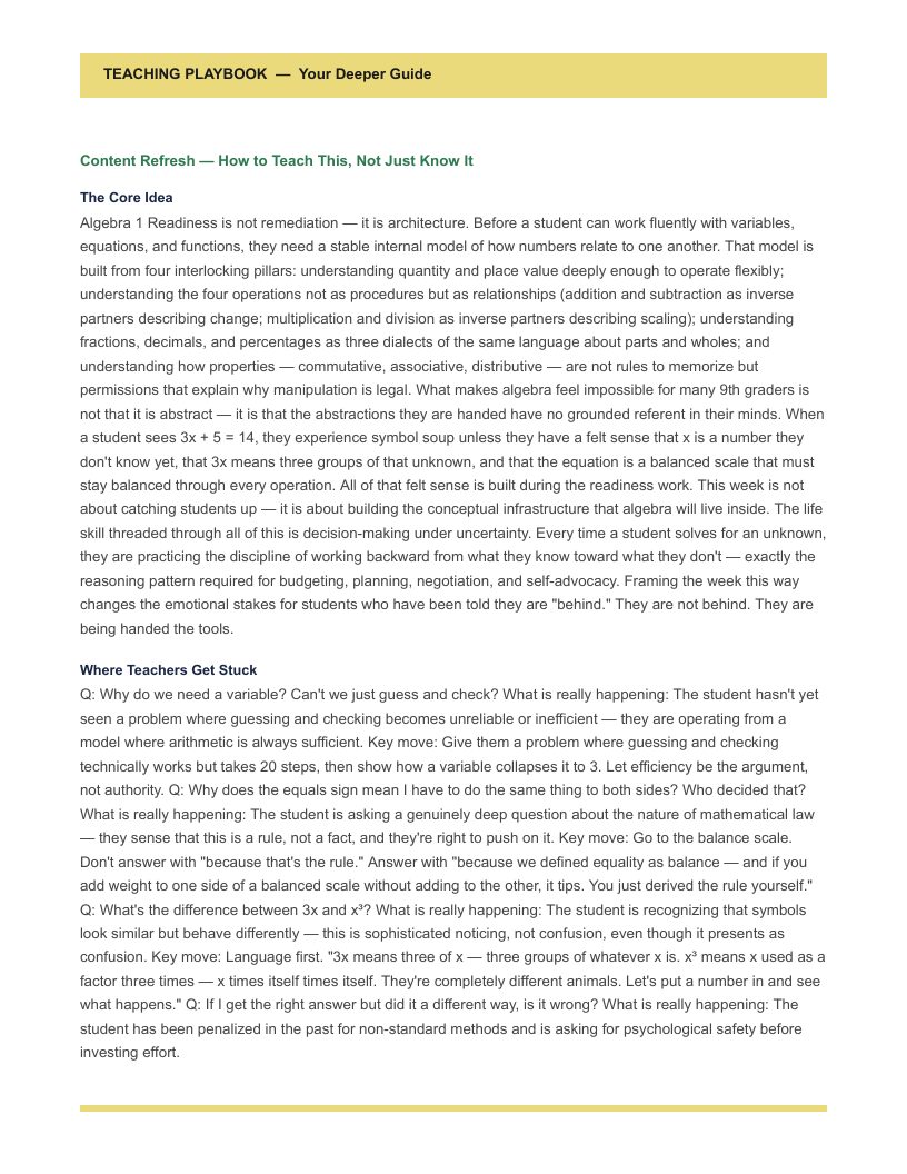 Teaching Playbook for the week